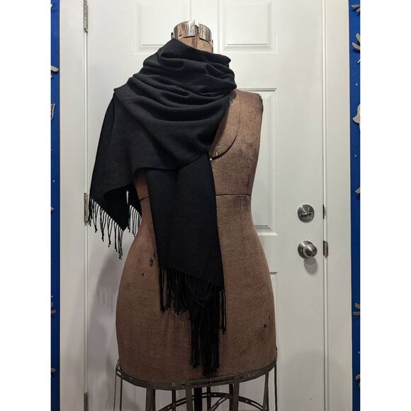 Black Cashmere Shawl Wrap 24.5x72 Soft Long Scarf Minimalist Elegant Boho Gypsy - Picture 3 of 12